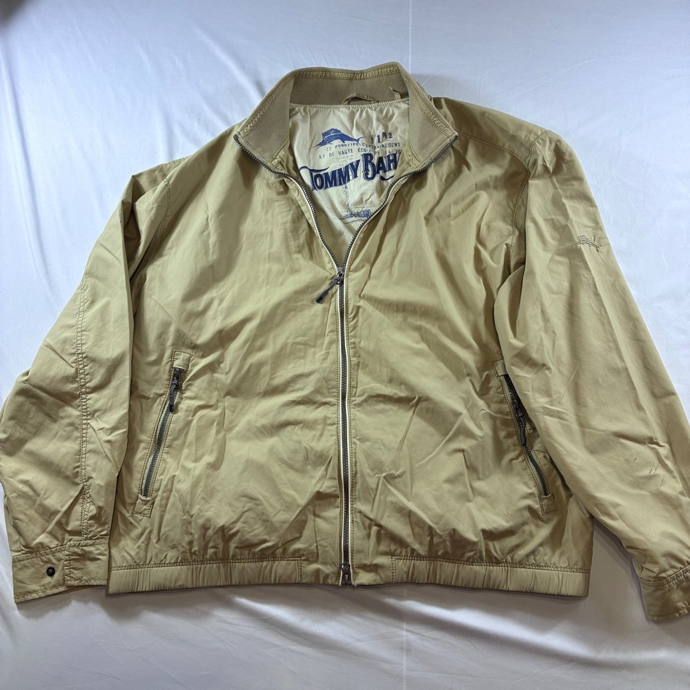 Tommy Bahama Mens XXL Tan Khaki‎ Full Zip Lightweight Jacket Cotton Blend Marlin